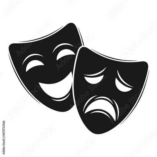 Theater masks representing comedy and tragedy emotion symbolism in dramatic arts silhouette
