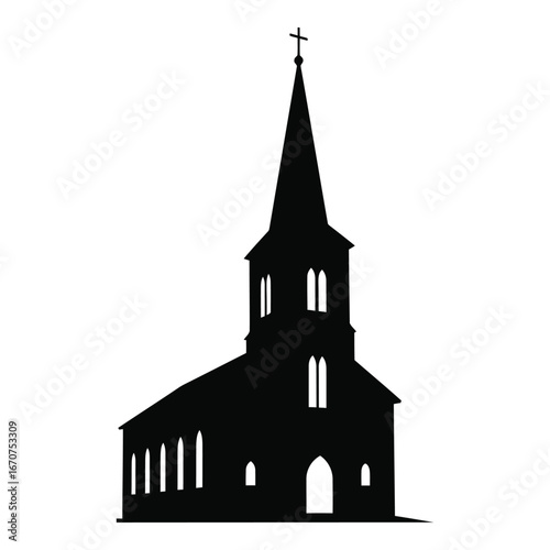 Silhouette of a traditional church with a tall steeple and arched entrance a symbol of faith and community silhouette
