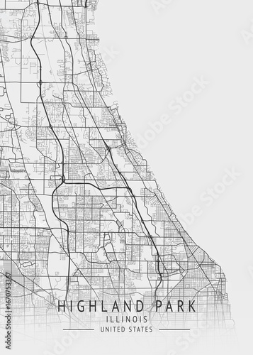 Highland Park - Illinois - US Gray Map Art