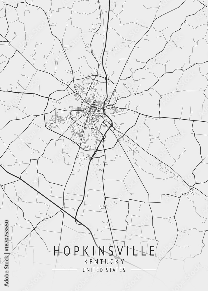 Obraz premium Hopkinsville - Kentucky - US Gray Map Art