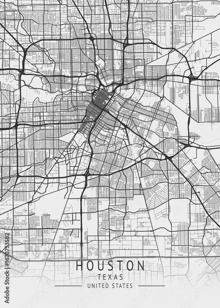 Fototapeta premium Houston - Texas - US Gray Map Art