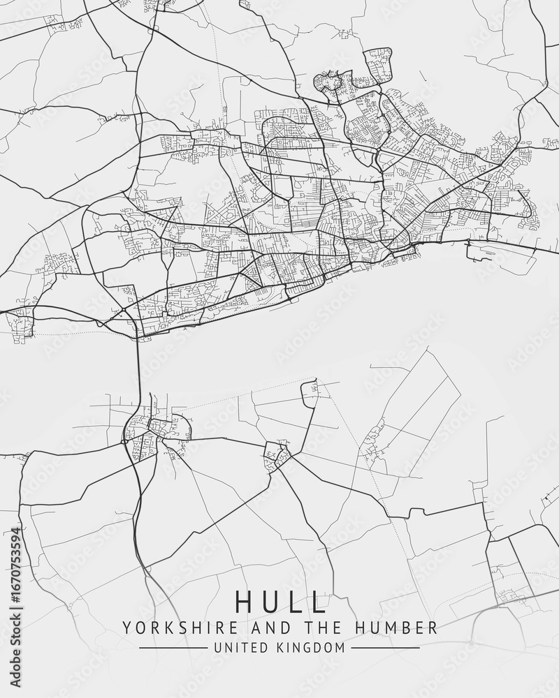 Naklejka premium Hull - Yorkshire And The Humber UK Gray City Map