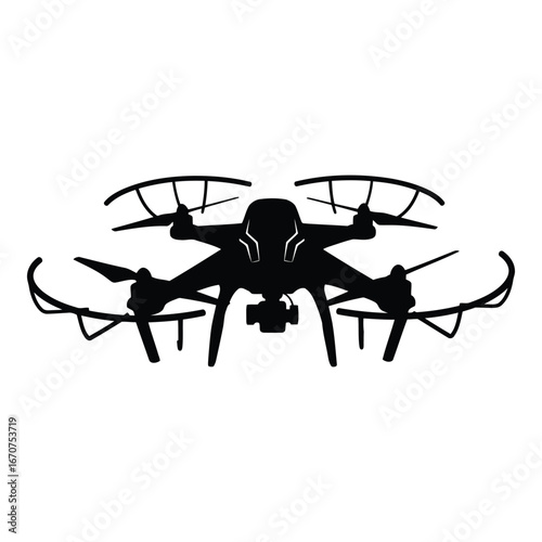 Modern quadcopter drone silhouette with propellers ready for aerial photography and videography silhouette