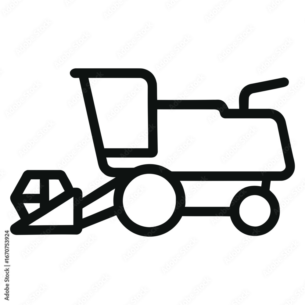 Fototapeta premium Black outline of combine harvester icon representing agricultural machinery