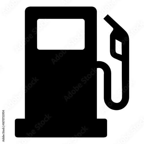 Black silhouette of fuel pump icon with nozzle on white background