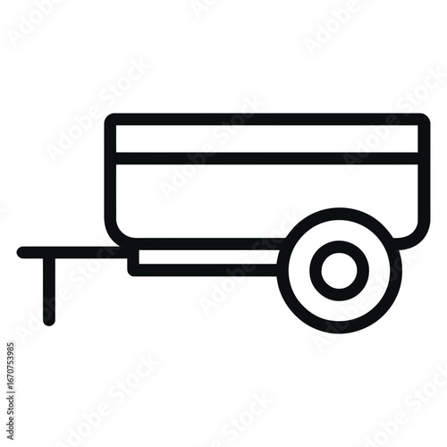 Black outline of single axle utility trailer icon on white background