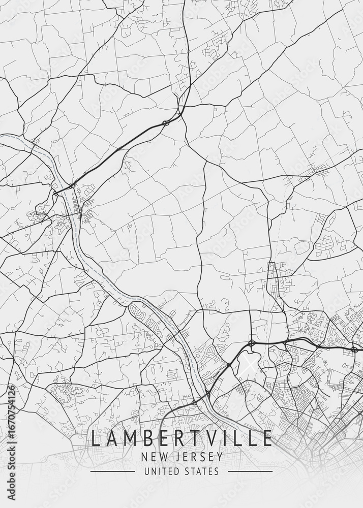 Obraz premium Lambertville - New Jersey - US Gray Map Art