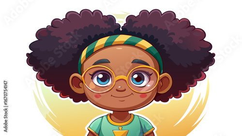 A little Afro girl wear glasses white background..