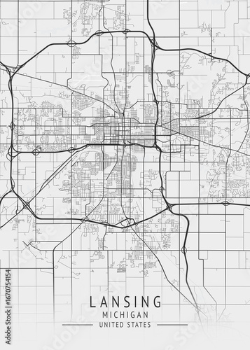 Lansing - Michigan - US Gray Map Art