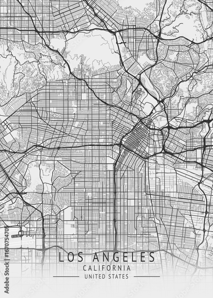 Obraz premium Los Angeles - California - US Gray Map Art