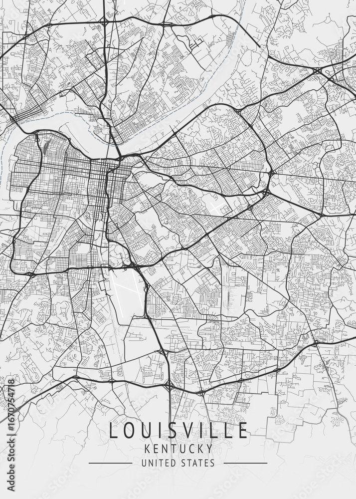 Obraz premium Louisville - Kentucky - US Gray Map Art