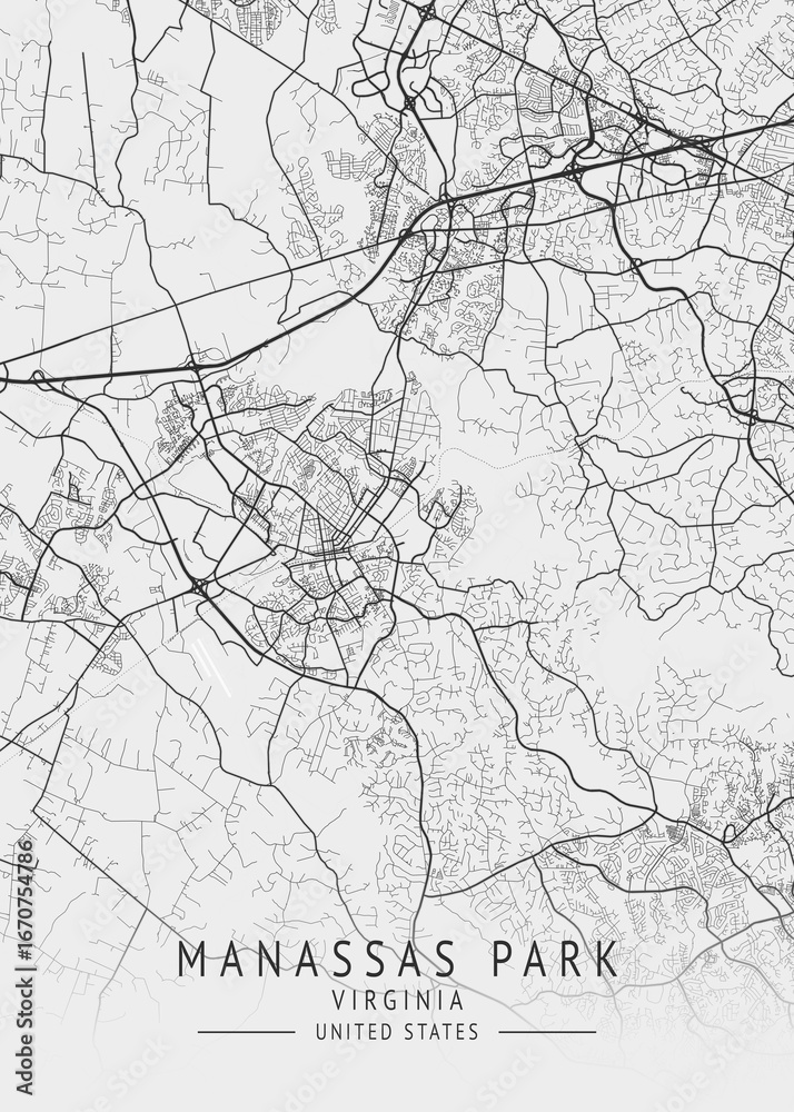 Naklejka premium Manassas Park - Virginia - US Gray Map Art