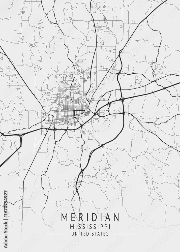 Fototapeta premium Meridian - Mississippi - US Gray Map Art