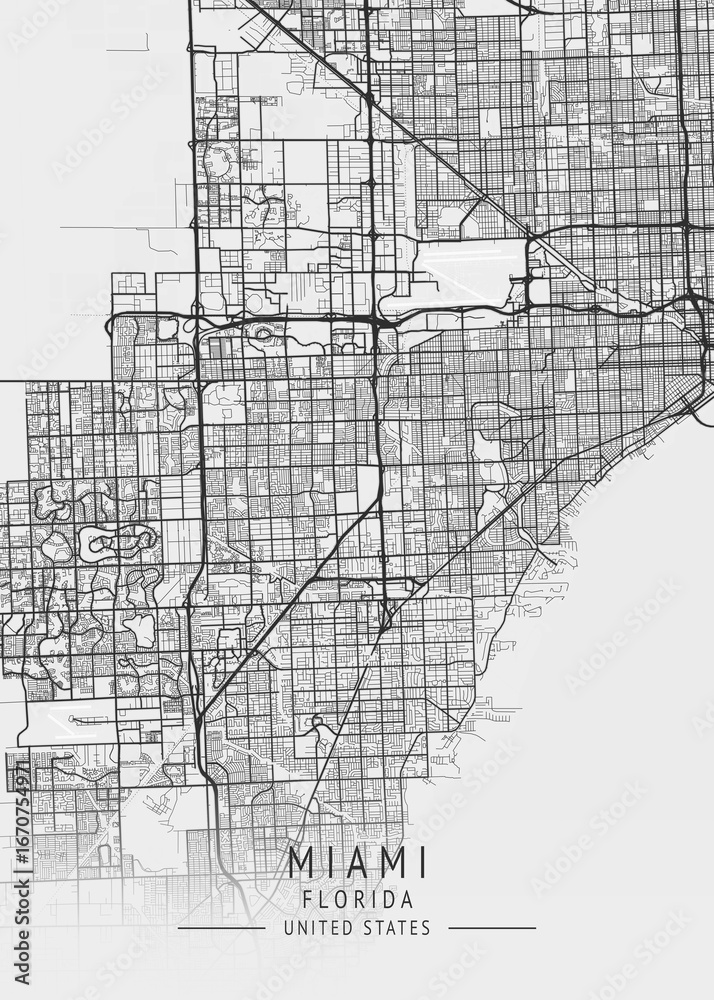 Fototapeta premium Miami - Florida - US Gray Map Art
