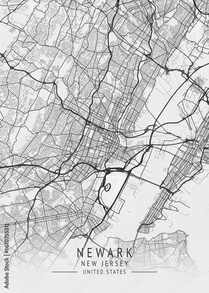 Obraz premium Newark - New Jersey - US Gray Map Art