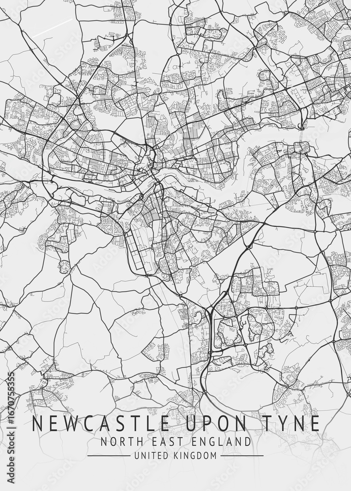 Fototapeta premium Newcastle Upon Tyne - North East England UK Gray City Map_735