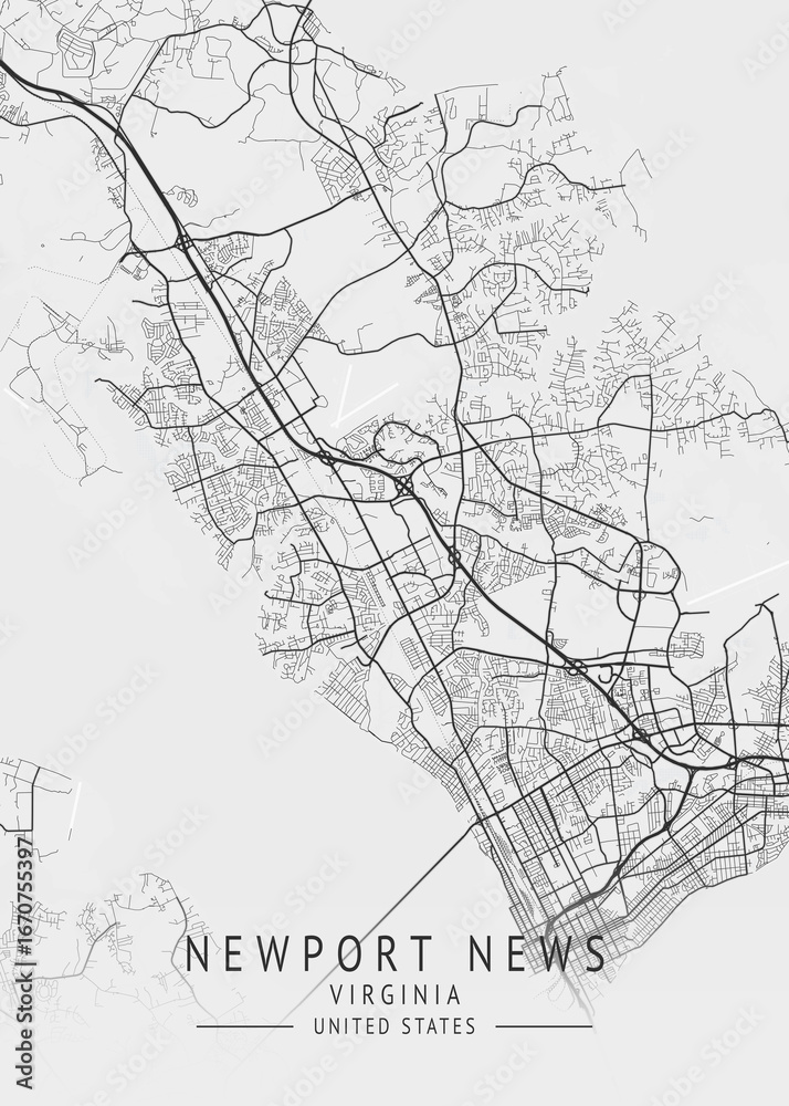 Fototapeta premium Newport News - Virginia - US Gray Map Art