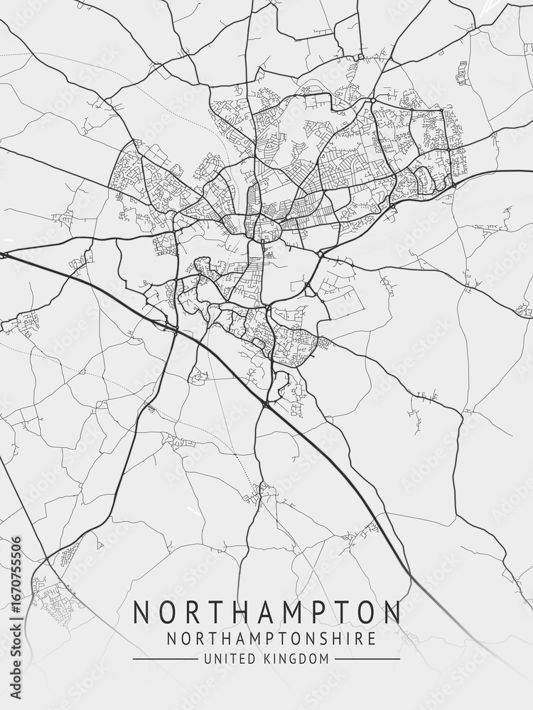 Obraz premium Northampton - Northamptonshire UK Gray City Map_214