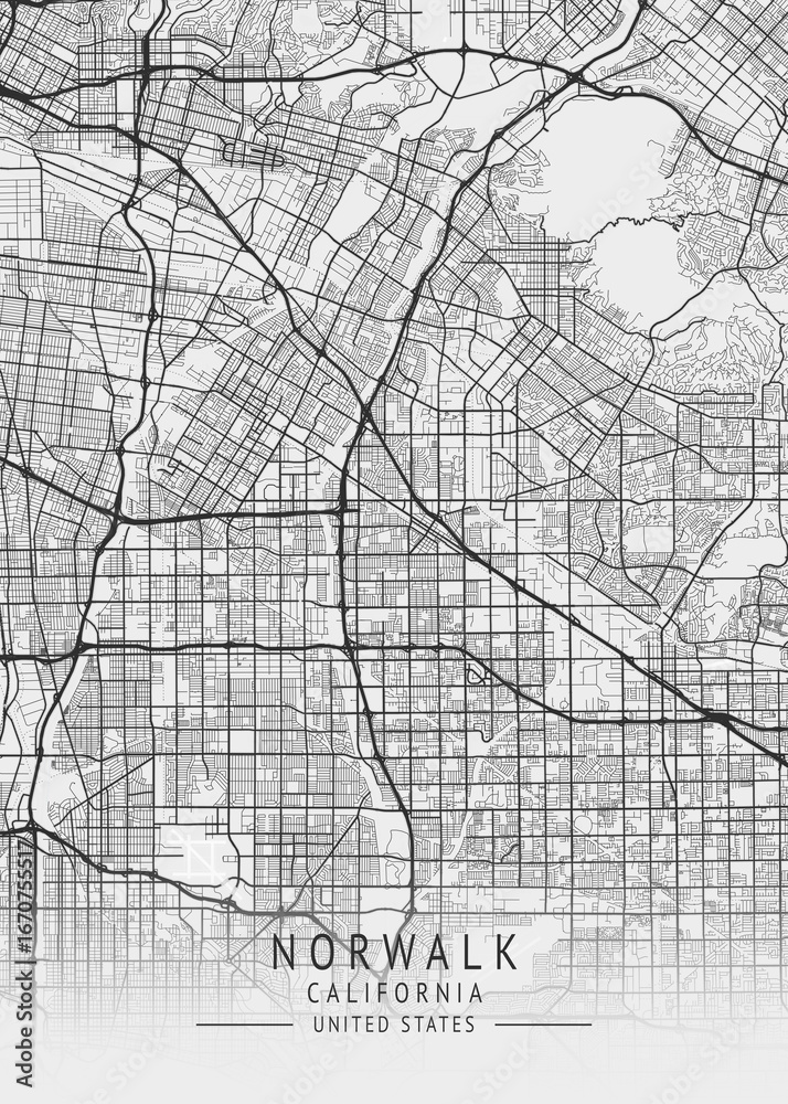 Obraz premium Norwalk - California - US Gray Map Art
