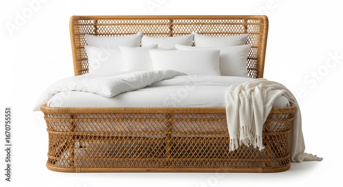 bed with pillows isolated on white