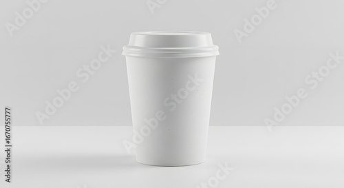 Wallpaper Mural White biodegradable paper cup with lid, perspective 45-degree view, subtle shadow on white background, eco-friendly mockup Torontodigital.ca