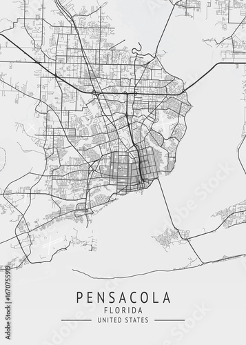 Pensacola - Florida - US Gray Map Art