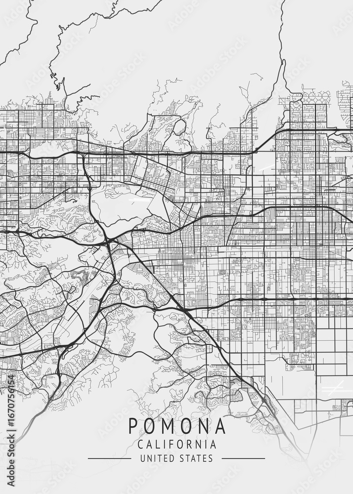 Obraz premium Pomona - California - US Gray Map Art