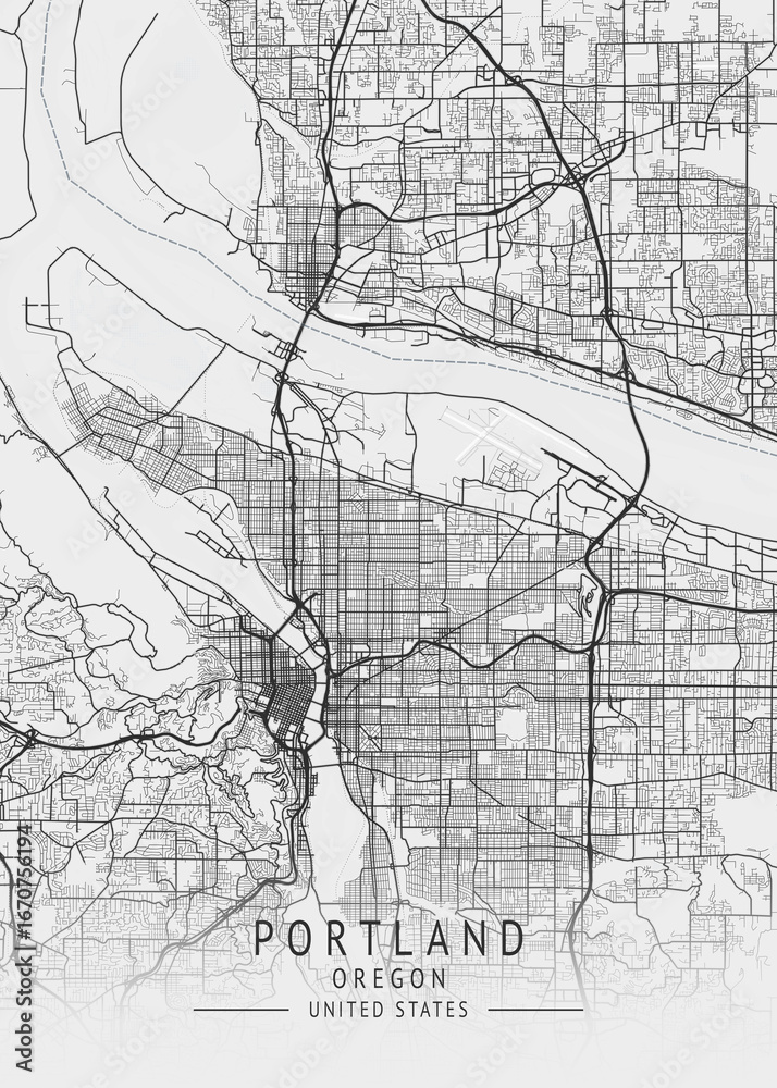Fototapeta premium Portland - Oregon - US Gray Map Art