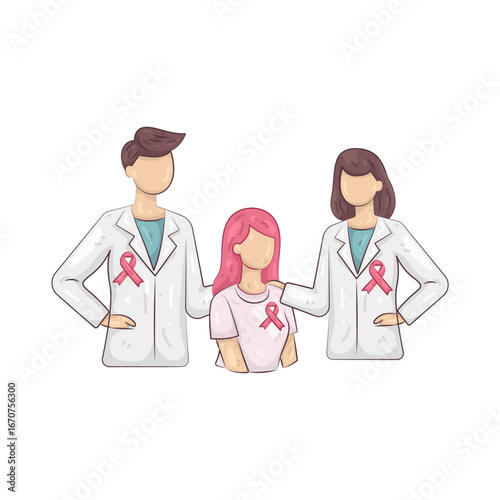 Illustration of Two doctors provide support to breast cancer patients