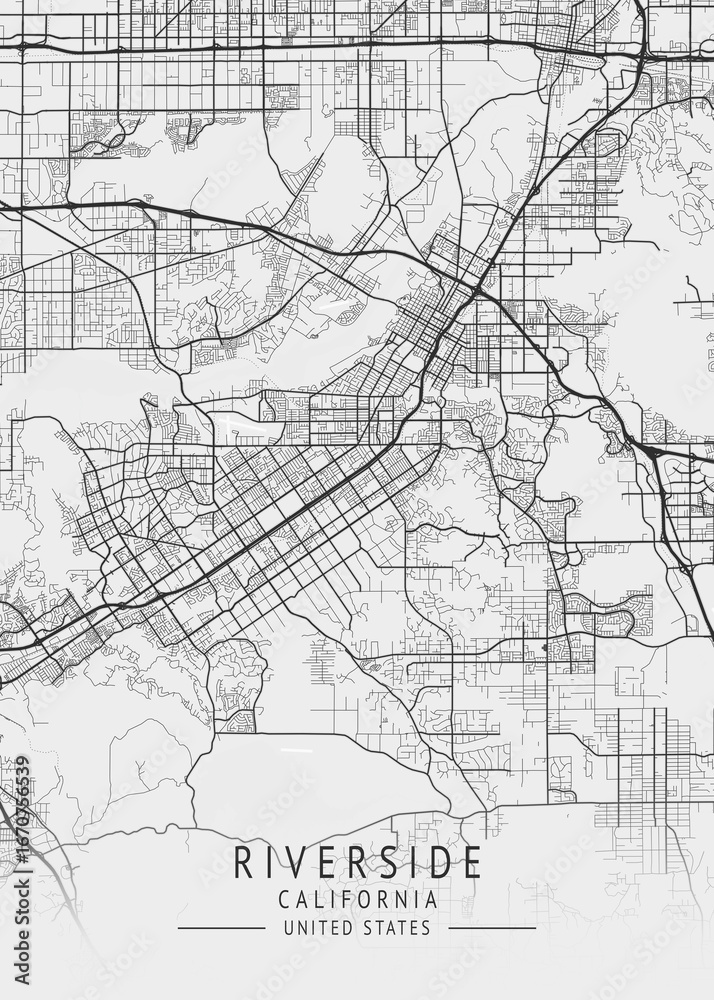 Fototapeta premium Riverside - California - US Gray Map Art