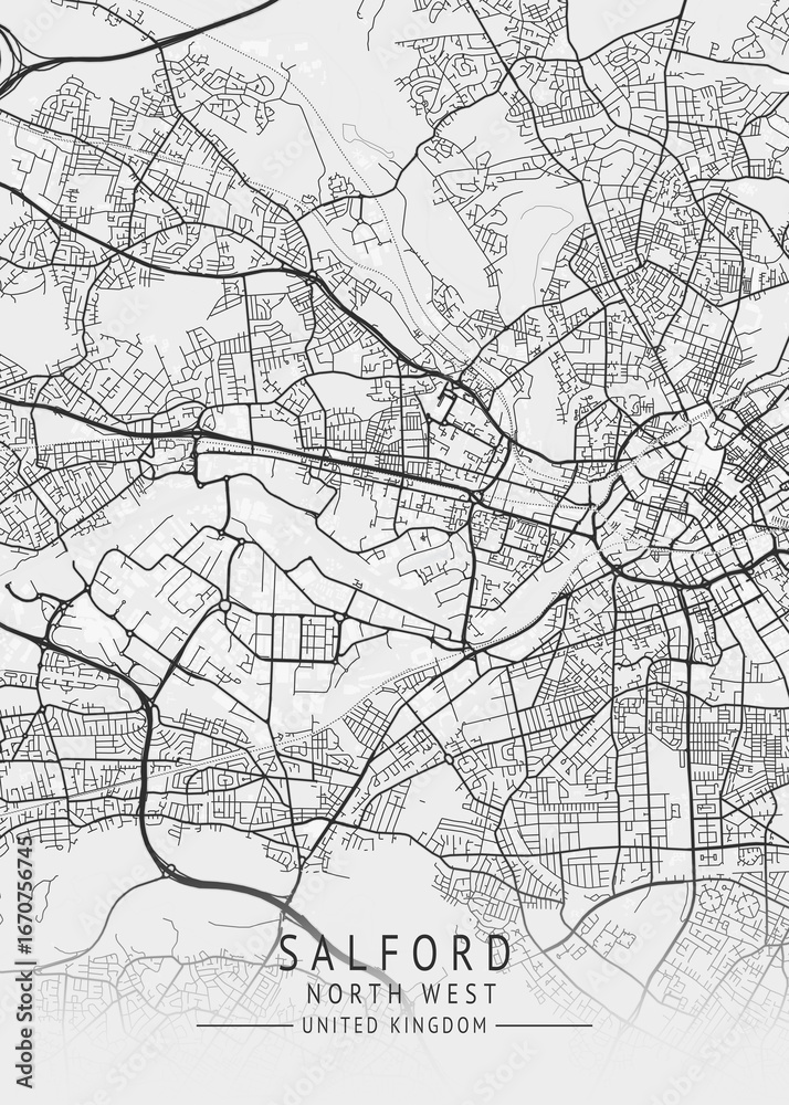 Naklejka premium Salford - North West UK Gray City Map_415