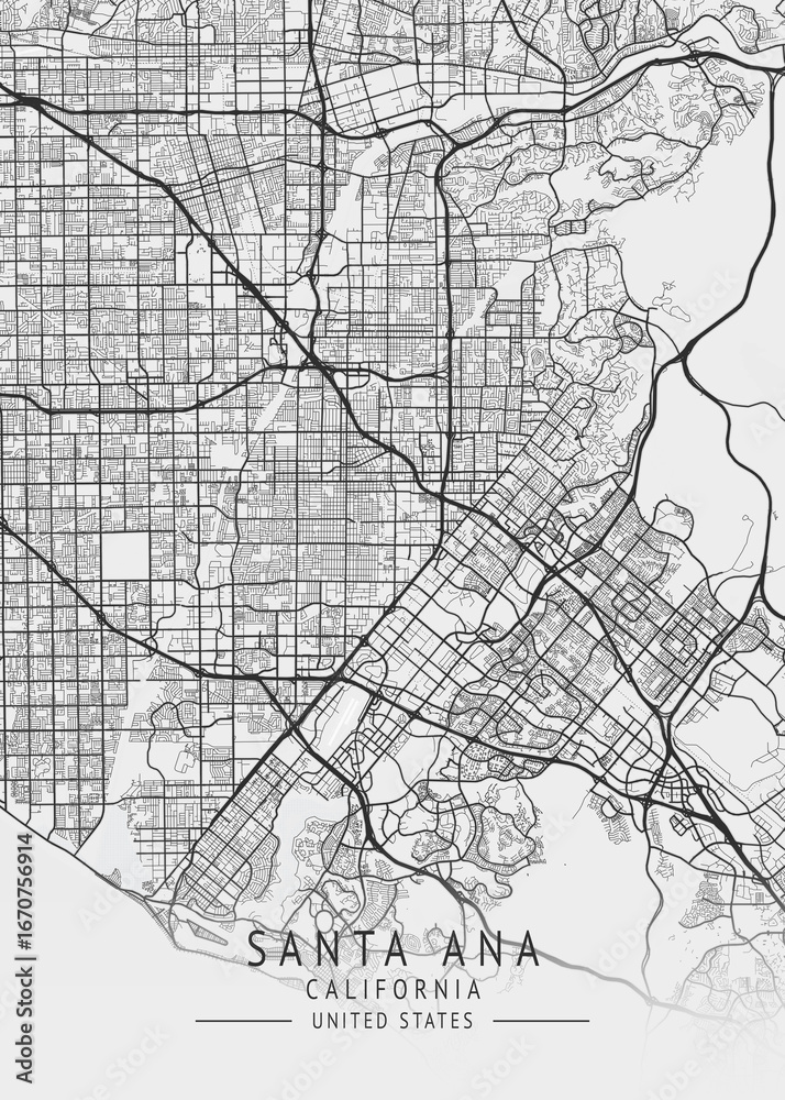 Obraz premium Santa Ana - California - US Gray Map Art