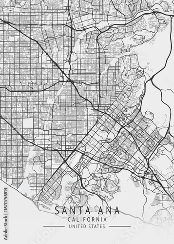 Foto Santa Ana - California - US Gray Map Art
