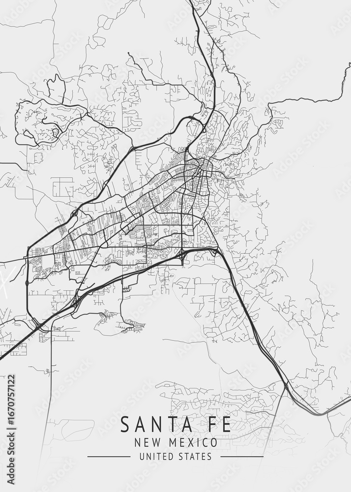 Naklejka premium Santa Fe - New Mexico - US Gray Map Art