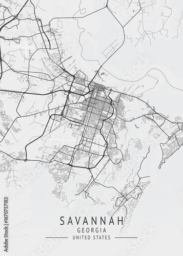 Savannah - Georgia - US Gray Map Art