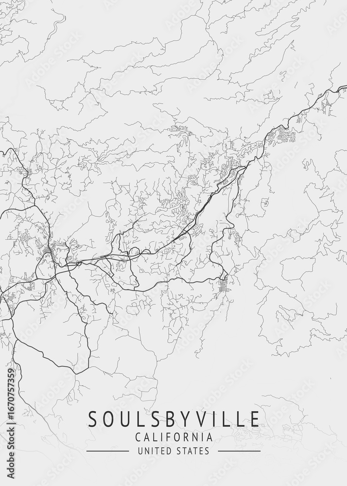 Fototapeta premium Soulsbyville - California - US Gray Map Art