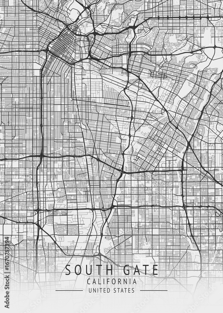 Fototapeta premium South Gate - California - US Gray Map Art