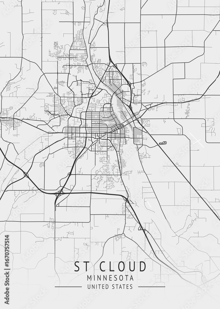 Fotografia St Cloud - Minnesota - US Gray Map Art