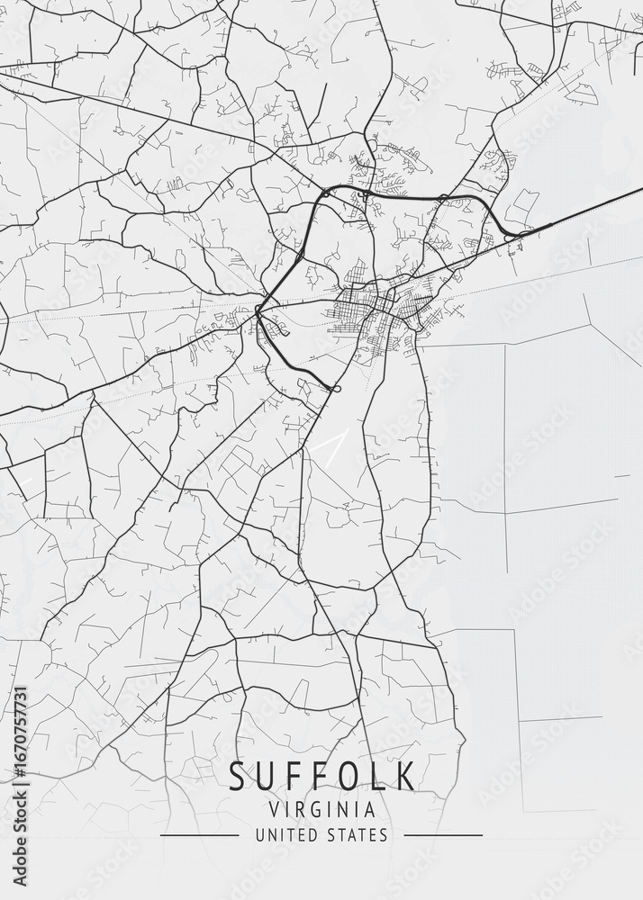 Obraz premium Suffolk - Virginia - US Gray Map Art