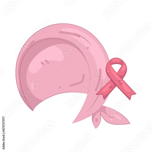 Illustration of breast cancer headscarf with pink ribbon