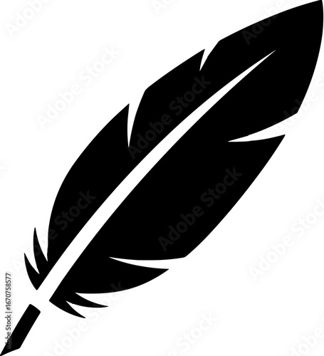 Black feather silhouette isolated on white background  