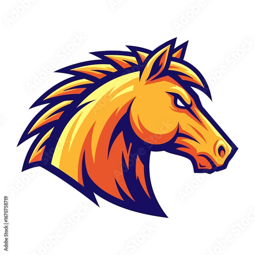 Wallpaper Mural Majestic Horse Head Emblem: A strong and noble horse head emblem, rendered in vibrant gold and orange hues, embodying the spirit of courage, freedom, and untamed power.  Torontodigital.ca