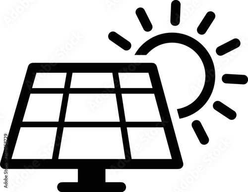 Solar panel icon with sun illustration for renewable energy concept  