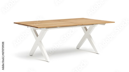Modern Extendable Dining Table Wood Top White Legs