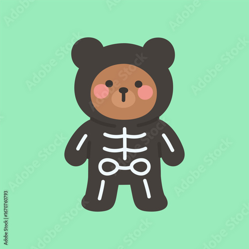 Skeleton Teddy Bear Costume Standing with Neutral Expression