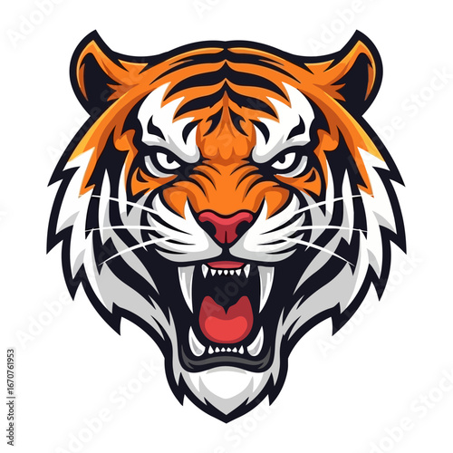 Fierce Tiger Portrait: A stunning close-up of a roaring tiger, showcasing its intense gaze and vibrant colors, is a bold symbol of power and the wild.