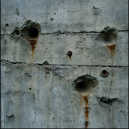 Damaged Concrete Wall Texture Holes Rust Stains Abstract Background
