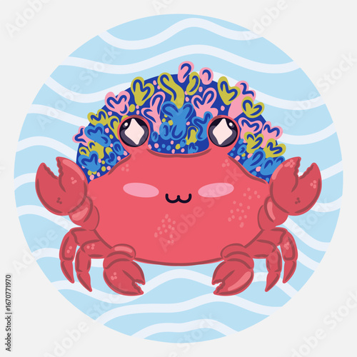 Cute kawaii  in cartoon style. Funny sea character for children's designs, posters, stickers and printed products