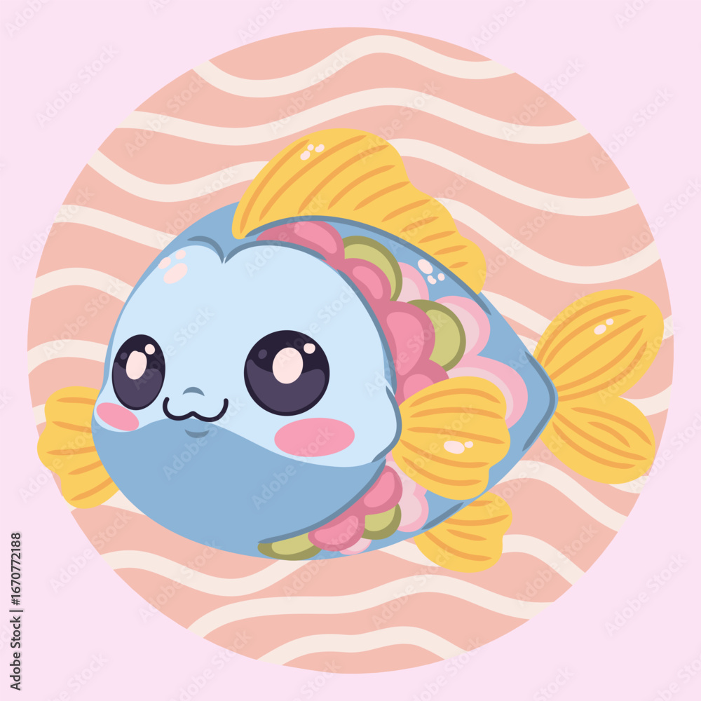 Obraz premium Cute kawaii in cartoon style. Funny sea character for children's designs, posters, stickers and printed products