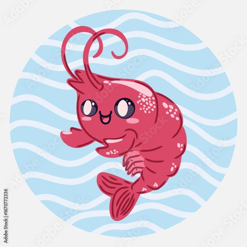 Cute kawaii  in cartoon style. Funny sea character for children's designs, posters, stickers and printed products
